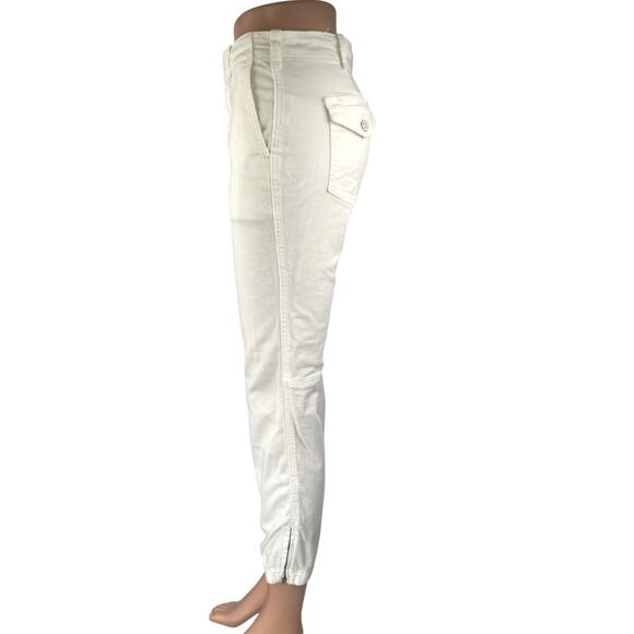 Anthropologie Women's White Mid Rise Zip Hem Jogger Tapered Trousers Pants 26 - Picture 2 of 4
